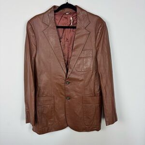 Vintage Brown Leather Bon Carlos Made in Peru Blazer Suit Jacket Neutral y2k